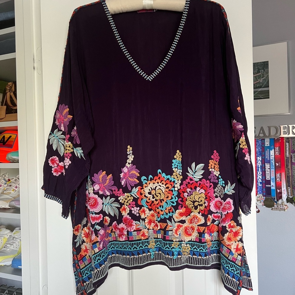 Johnny Was Embroidered Shirt Purple